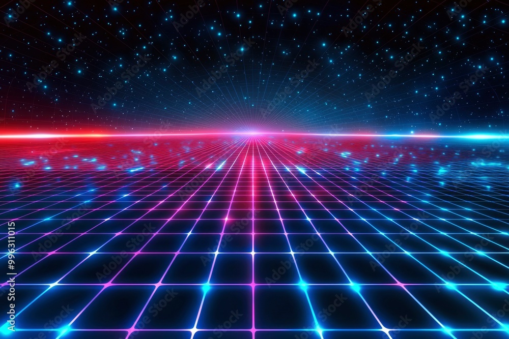 A Glowing Grid Pattern Under a Starry Night Sky A Glowing Grid Pattern Under a Starry Night Sky