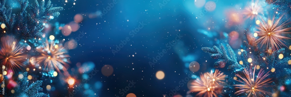 Bright Fireworks Display on Dark Blue Background Bright Fireworks Display on Dark Blue Background