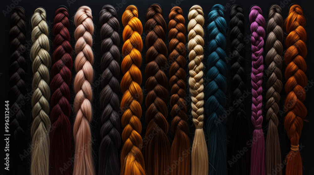 Obraz premium Rows of different colored hair braids