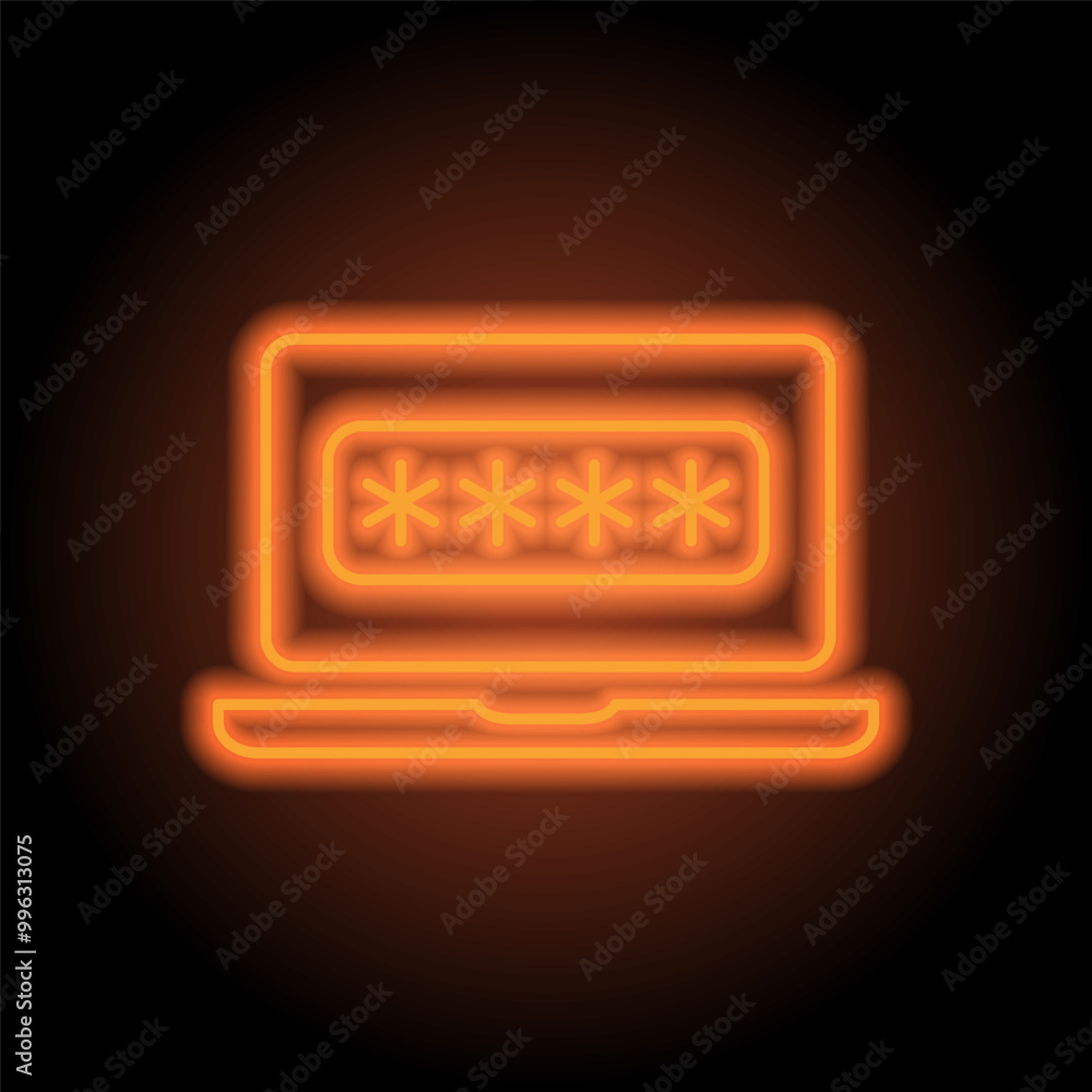 Notebook with password simple icon vector. Flat design. Orange neon on black background Notebook with password simple icon vector. Flat design. Orange neon on black background