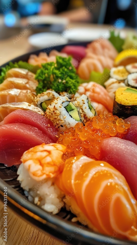 A vibrant platter of assorted sushi showcasing fresh ingredients and colorful presentation, perfect for food lovers. A vibrant platter of assorted sushi showcasing fresh ingredients and colorful presentation, perfect for food lovers.