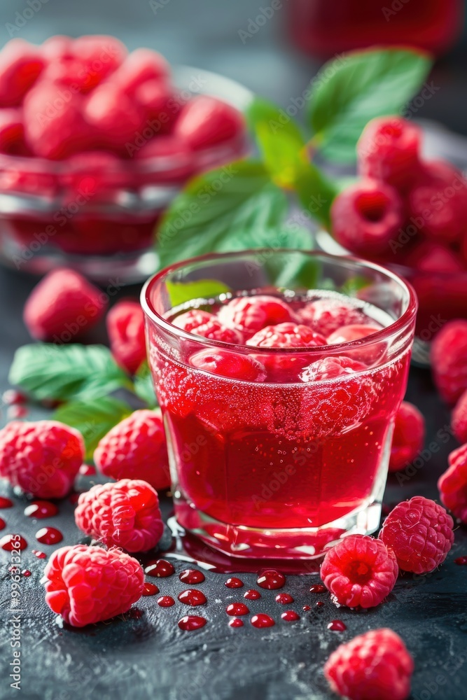 Delicious tasty juice drink with raspberry fruit Delicious tasty juice drink with raspberry fruit