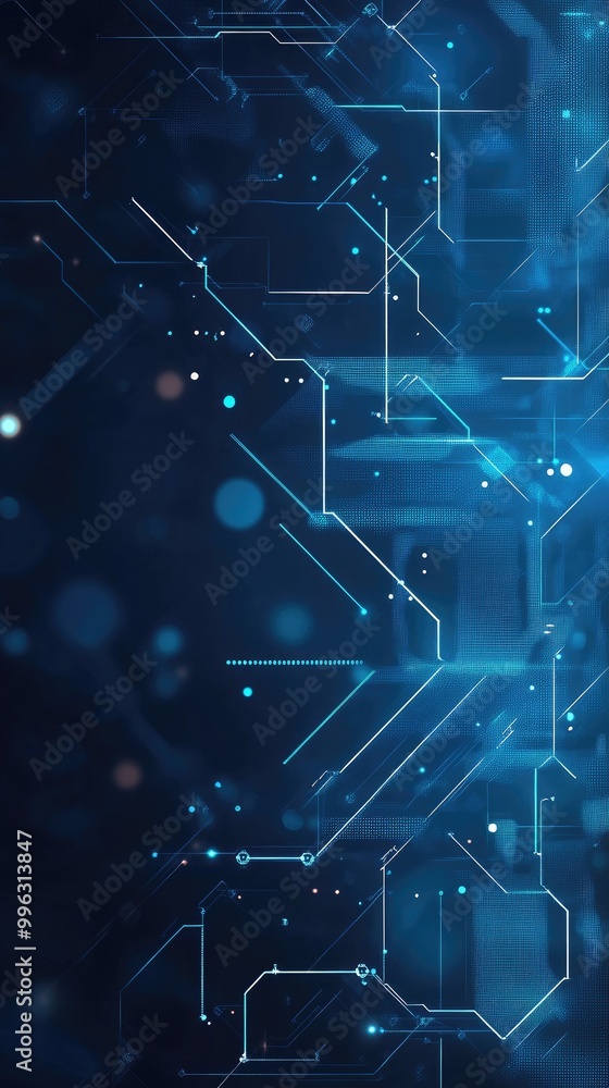 Fototapeta premium Futuristic abstract background with blue circuit patterns and glowing dots, perfect for technology and digital themes.