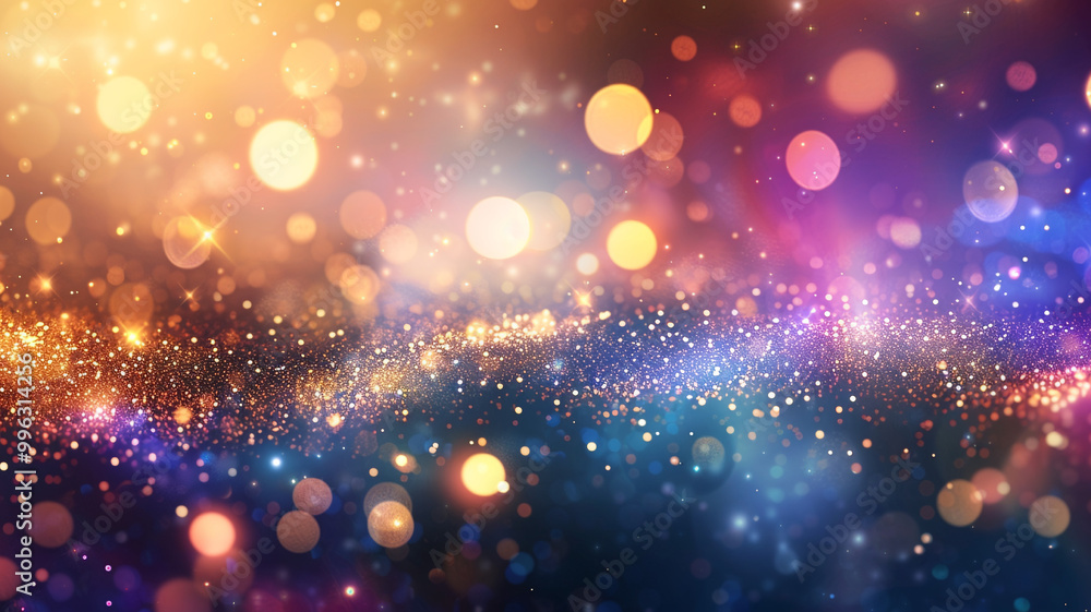 Obraz premium Glittering gradient background with hologram effect and magic lights. Holographic abstract shimmering backdrop with fairy fantasy sparkles