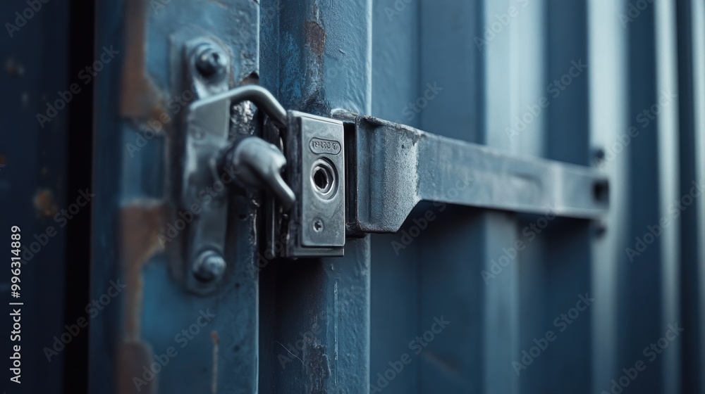 Heavy metal lock securing shipping container door Heavy metal lock securing shipping container door
