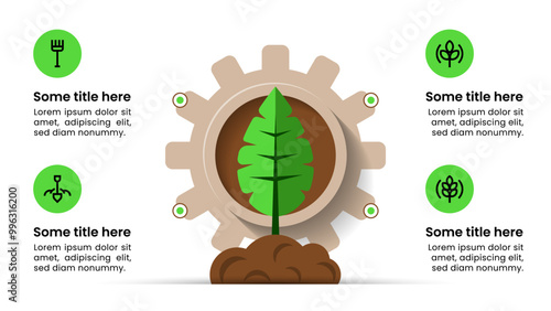Infographic template. A plant with gear and 4 steps