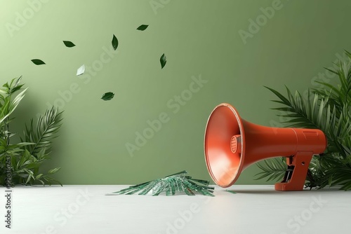 A broken megaphone lying sideways on a clean surface symbolizing the loud divisive rhetoric of extremism. photo