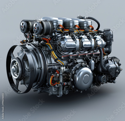Hyper-realistic rendering of a car motor with second-hand drive system and electric propeller