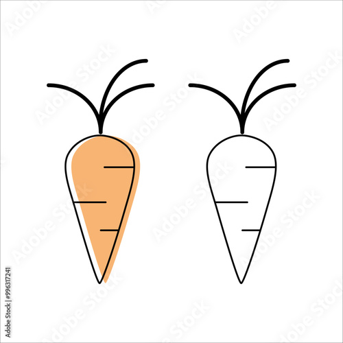 iicons, vegetables. carrot. linear art. healthy food