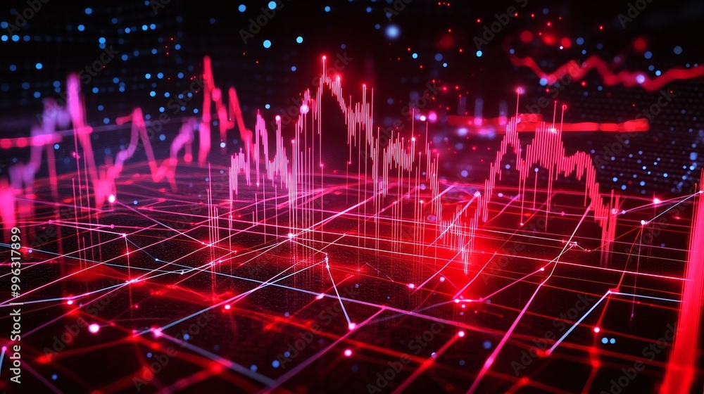 Abstract data visualization with glowing graphs and digital elements on a dark background. Abstract data visualization with glowing graphs and digital elements on a dark background.