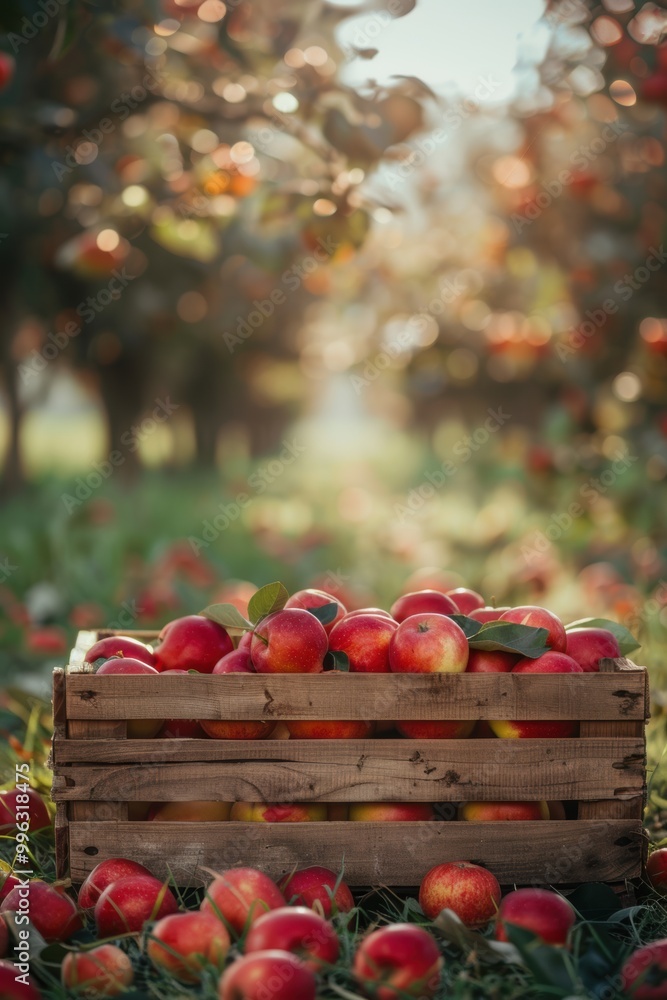 Fresh apple in wooden crate in plantation orchard farm Fresh apple in wooden crate in plantation orchard farm