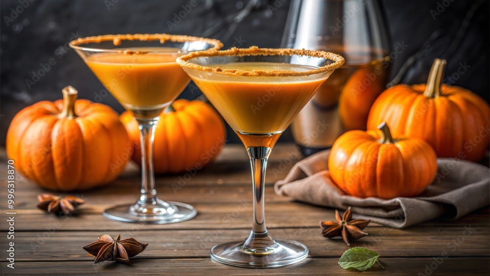Pumpkin Martini Fall Seasonal Cocktail Pumpkintini, Halloween cocktail. Pumpkin Martini Fall Seasonal Cocktail Pumpkintini, Halloween cocktail.