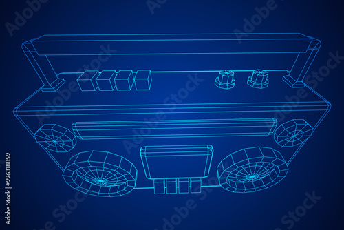 Retro Boombox outdated portable cassette tape recorder. Wireframe low poly mesh vector illustration.