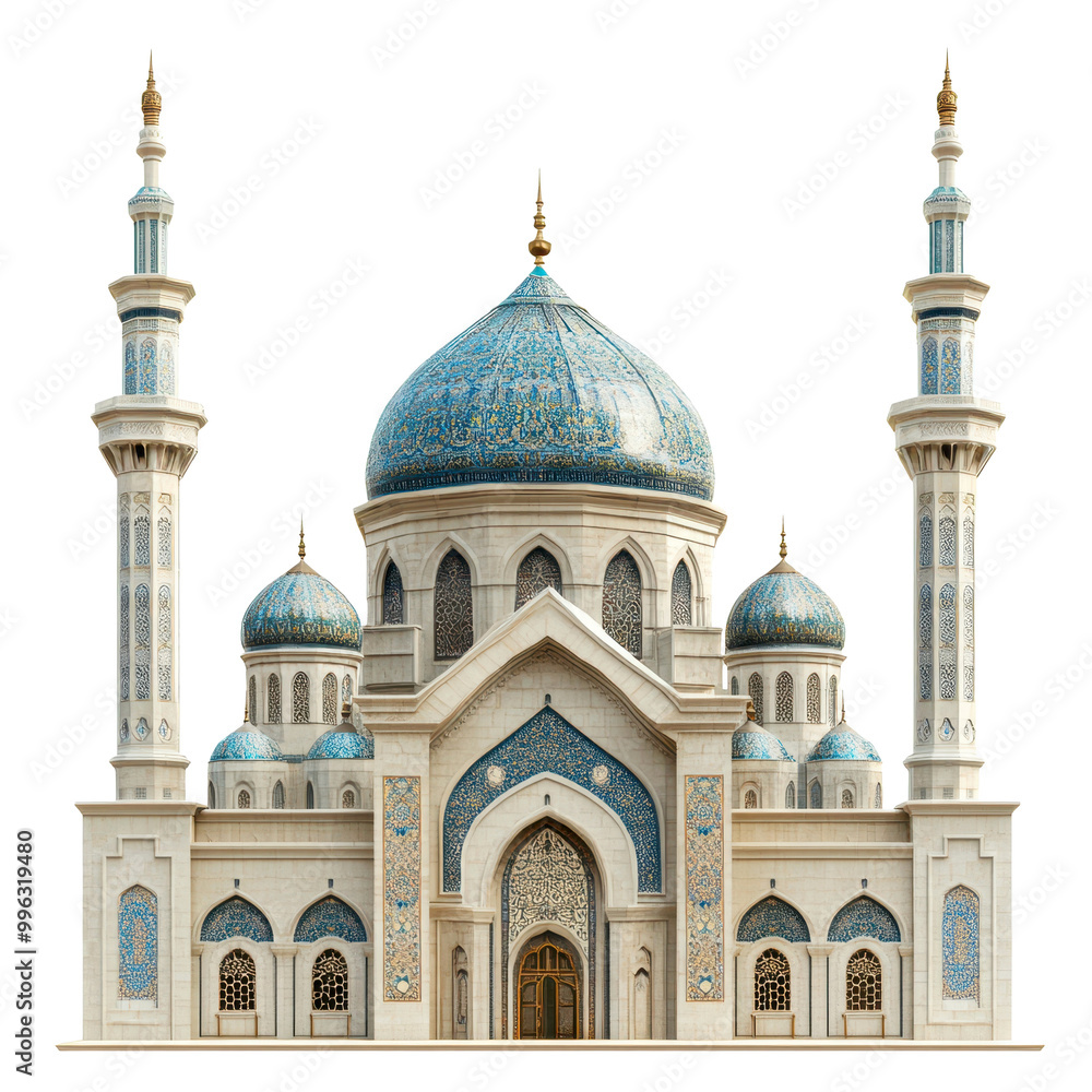 Naklejka premium Grand mosque with large central dome and ornate architectural details