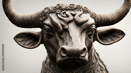 Close up photo of a copper bull at the entrance of the stock exchange, representative of bull markets, China Stock Exchange, financial background image photo