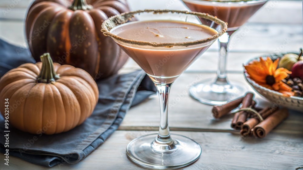 Naklejka premium Pumpkin Martini Fall Seasonal Cocktail Pumpkintini, Halloween cocktail.
