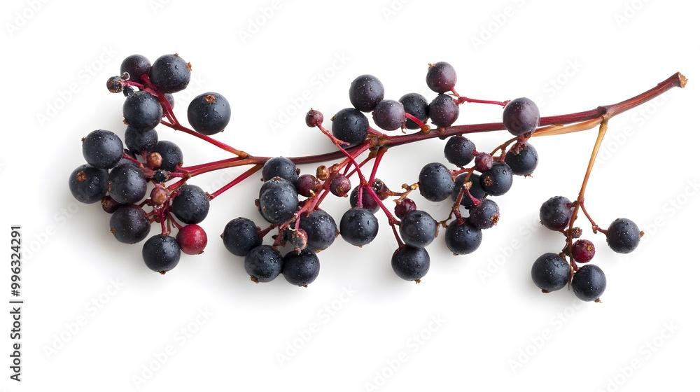 Cluster of berries captured mid-fall isolated on a white background Cluster of berries captured mid-fall isolated on a white background