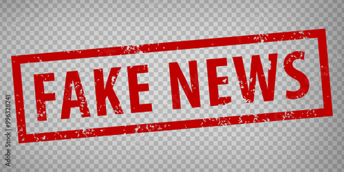 Fake news stamp design on transparent background.  Grunge rubber stamp with word Fake news in red. Flat design. Vector illustration EPS10. 