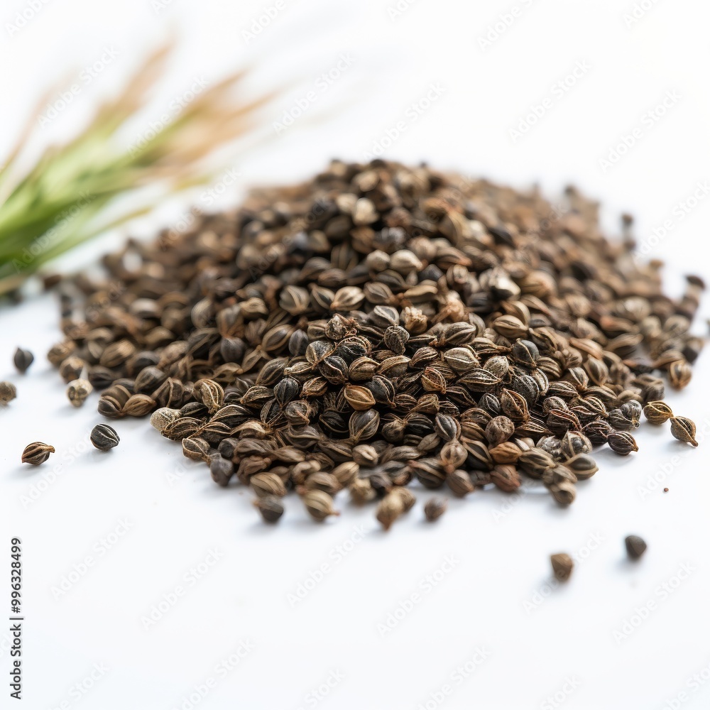 Close-Up of Celery Seeds Against a Clean White Background