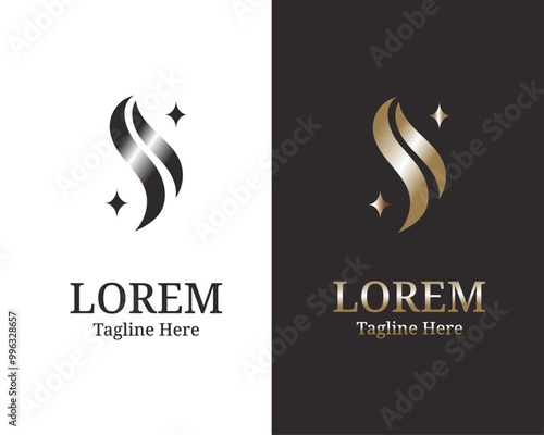 Abstract gold and black Hair Logo Letter S isolated on White and black Background. Flat Vector Logo Design Template Element