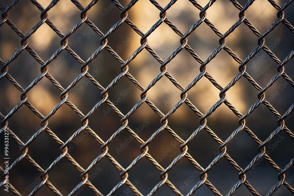 Steel chain wire mesh for cage, Selective focus iron cage for privacy. Steel chain wire mesh for cage, Selective focus iron cage for privacy.