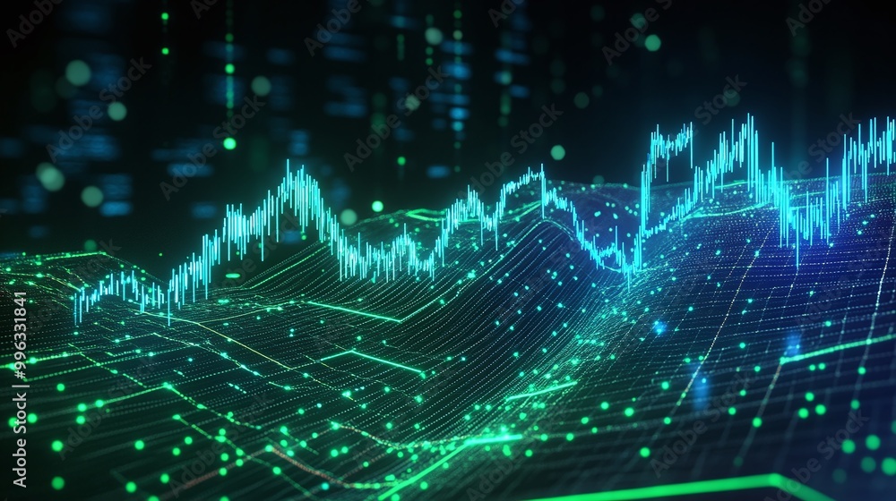 Abstract digital data visualization with glowing lines and graphs on a dark background, conveying growth and analysis. Abstract digital data visualization with glowing lines and graphs on a dark background, conveying growth and analysis.