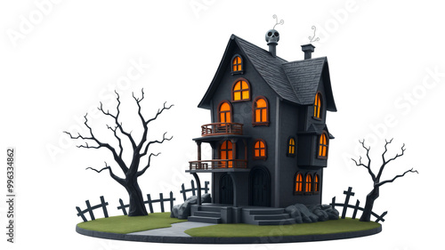 Wallpaper Mural Haunted House 3D Cartoon on Transparent Halloween Background Torontodigital.ca