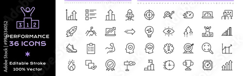 Business Performance line icons - editable stroke vector set for web design.