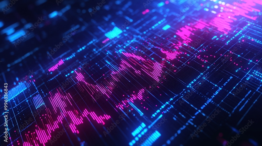 Abstract digital data visualization with vibrant colors and financial graph components. Abstract digital data visualization with vibrant colors and financial graph components.