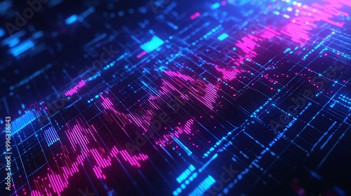 Abstract digital data visualization with vibrant colors and financial graph components.