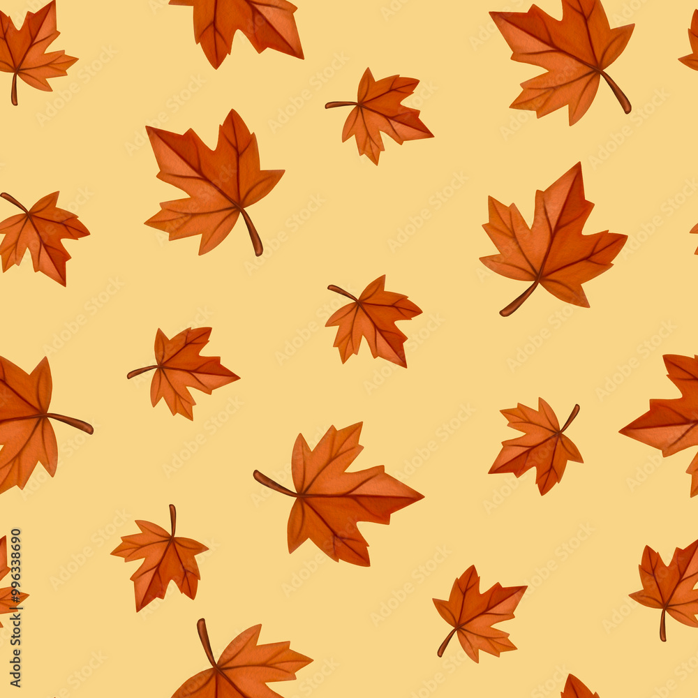 Autumn Breeze: Seamless Pattern of Hand-Painted Maple Leaves in Warm, Earthy Tones. Perfect for Fall-Themed Designs, Fabric, Packaging, and Home Décor with a Cozy, Seasonal Aesthetic Autumn Breeze: Seamless Pattern of Hand-Painted Maple Leaves in Warm, Earthy Tones. Perfect for Fall-Themed Designs, Fabric, Packaging, and Home Décor with a Cozy, Seasonal Aesthetic