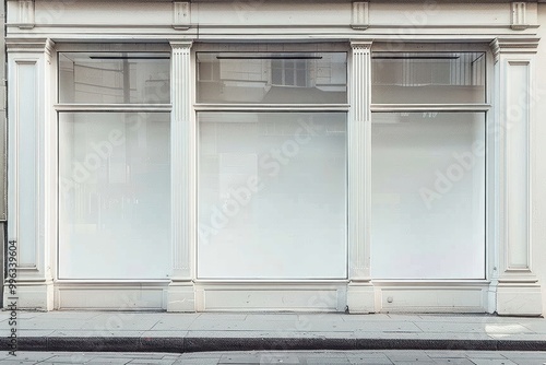 A blank white shop window mockup french window.