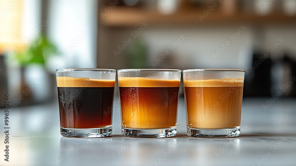Three Cups of Coffee on a Kitchen Counter Three Cups of Coffee on a Kitchen Counter