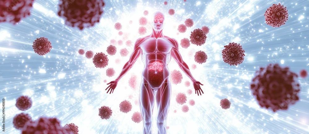 custom made wallpaper toronto digitalVirus awareness day illustration, silhouette of man with flying viruses on a white blue background. Concept of health, danger of infection, protection against viruses.