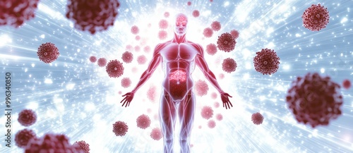 Wallpaper Mural Virus awareness day illustration, silhouette of man with flying viruses on a white blue background. Concept of health, danger of infection, protection against viruses. Torontodigital.ca