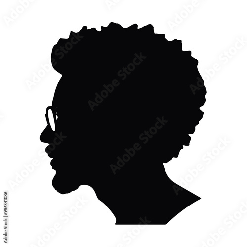 Silhouette of Stylish Man with Afro and Glasses Vector Illustration