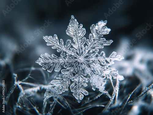A delicate crystal snowflak...