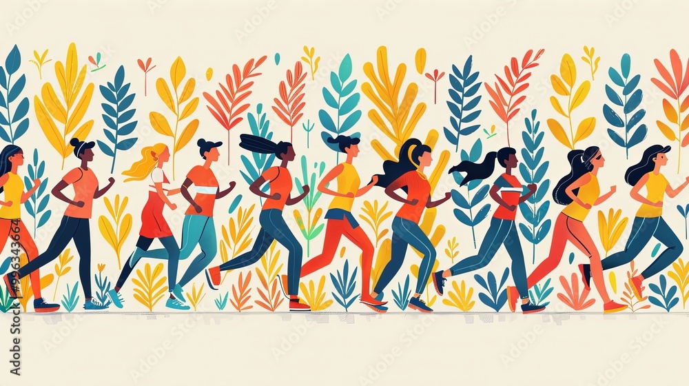 Running people. Cartoon flat style. Cute characters. Sport, jogging, rush, race, ambition, success aspiration, marathon concept. Hand drawn Vector illustration. Square seamless Pattern, background Running people. Cartoon flat style. Cute characters. Sport, jogging, rush, race, ambition, success aspiration, marathon concept. Hand drawn Vector illustration. Square seamless Pattern, background