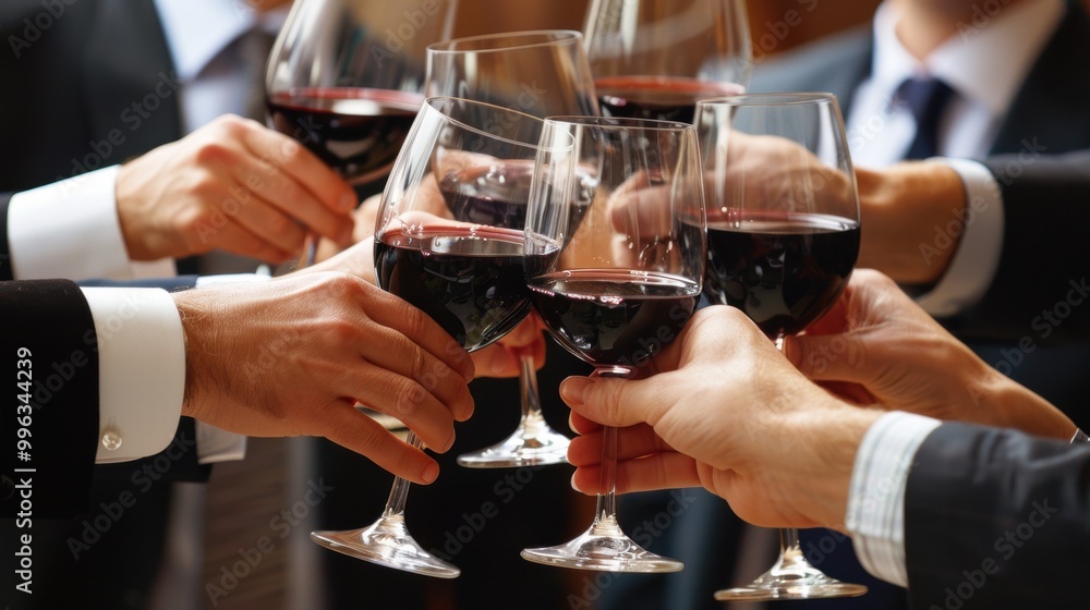 People clink wine glass in a large party People clink wine glass in a large party