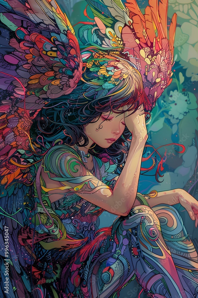 beauty angel character for tshirt mockup design with colorfully cyberpunk illustration beauty angel character for tshirt mockup design with colorfully cyberpunk illustration