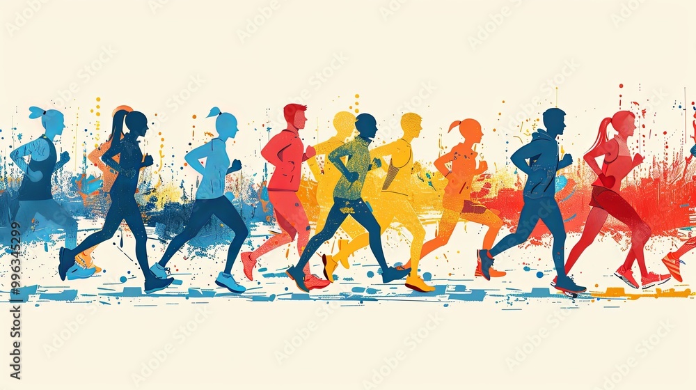 Running people. Cartoon flat style. Cute characters. Sport, jogging, rush, race, ambition, success aspiration, marathon concept. Hand drawn Vector illustration. Square seamless Pattern, background Running people. Cartoon flat style. Cute characters. Sport, jogging, rush, race, ambition, success aspiration, marathon concept. Hand drawn Vector illustration. Square seamless Pattern, background