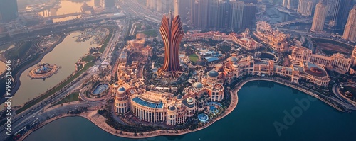 An aerial view of the Cotai Strip, highlighting the impressive array of luxury hotels, casinos, and entertainment venues in Macau photo