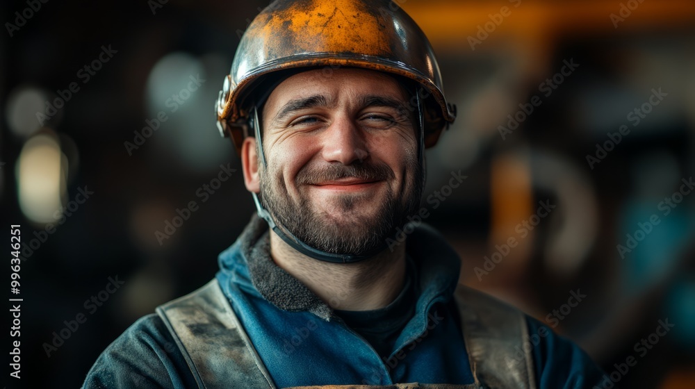 Smiling Industrial Worker in Hard Hat Smiling Industrial Worker in Hard Hat