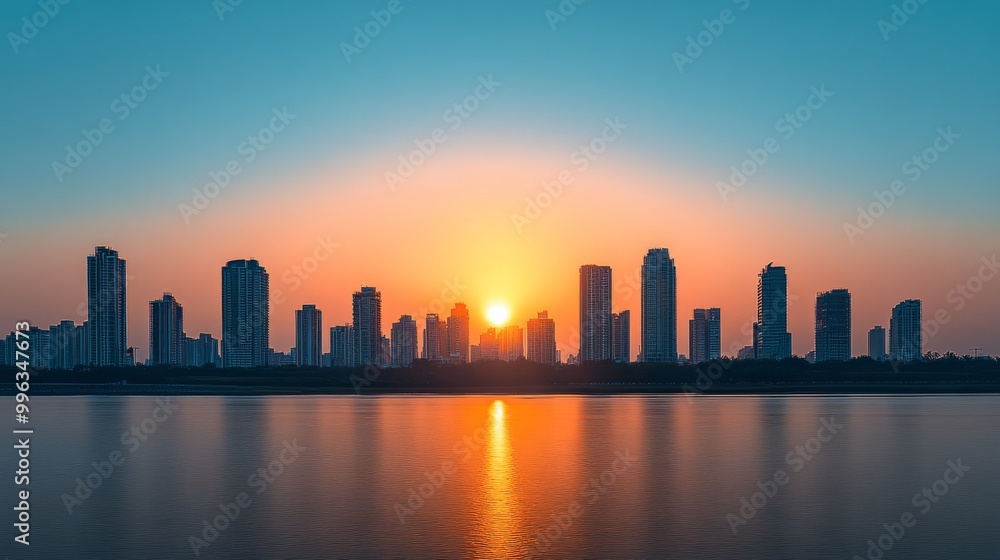 Cityscape Sunset with Water Reflection Cityscape Sunset with Water Reflection