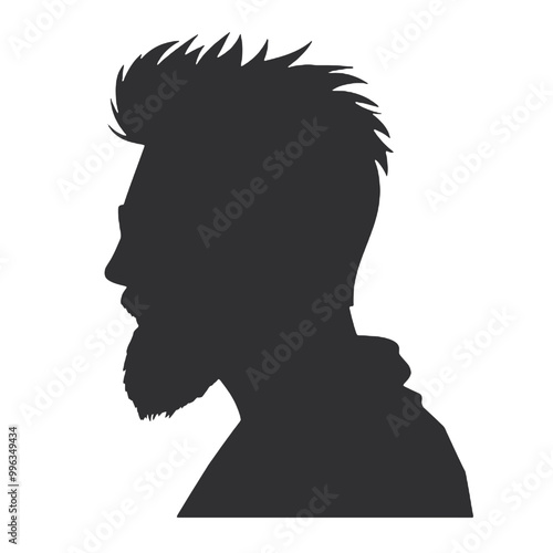 Vintage Bearded Hipster Face Silhouette – Black and White Vector on Transparent Background