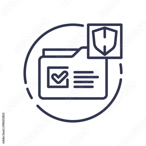 Illustration of a secure file folder with a checkmark and shield, symbolizing data privacy and protection.