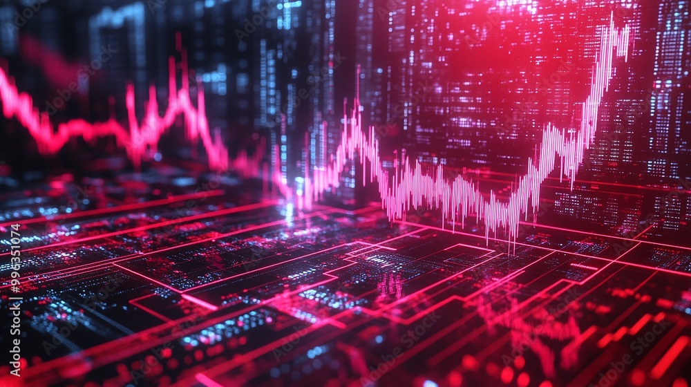 Abstract digital financial graph with vibrant red and blue colors representing data trends. Abstract digital financial graph with vibrant red and blue colors representing data trends.