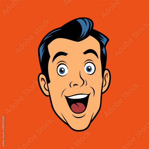 Face of an admiring or surprised young man. Retro pop art comic style. Vector illustration.