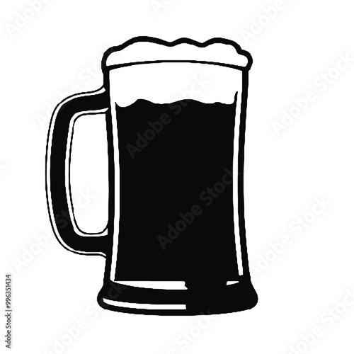 Full Beer Mug with Foam Silhouette – Black and White Vector on Transparent Background for Logos