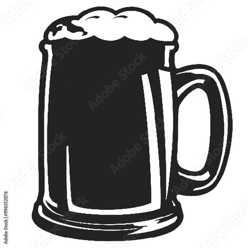 Classic Pint Beer Mug with Foam Silhouette – Black and White Vector on Transparent Background